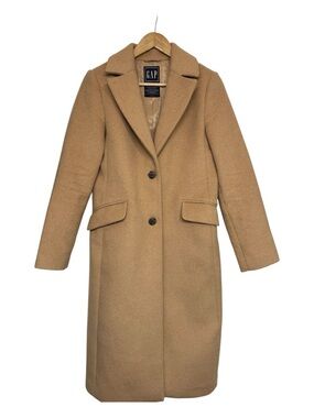 Minimalist Camel Wool Blend Coat Longline Tailored Coat Gap XS Quiet Luxury
